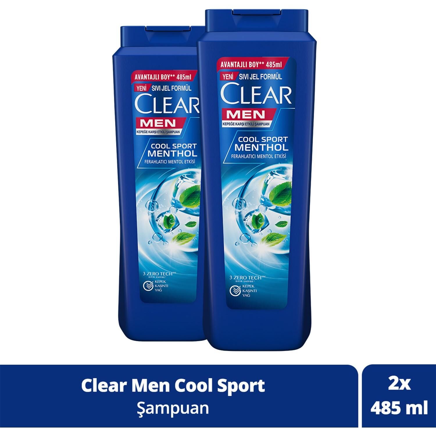 Clear Men Kepeğe Karşı Etkili Şampuan Ferahlatıcı Mentol Etkisi 485 ML x 2