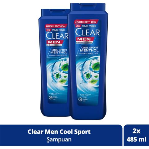 Clear Men Kepeğe Karşı Etkili Şampuan Ferahlatıcı Mentol Etkisi 485 ML x 2
