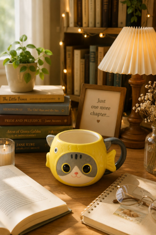 Kedi Balık Figürlü El Yapımı Seramik Kupa, Kahve Fincanı, Mug 450 ml