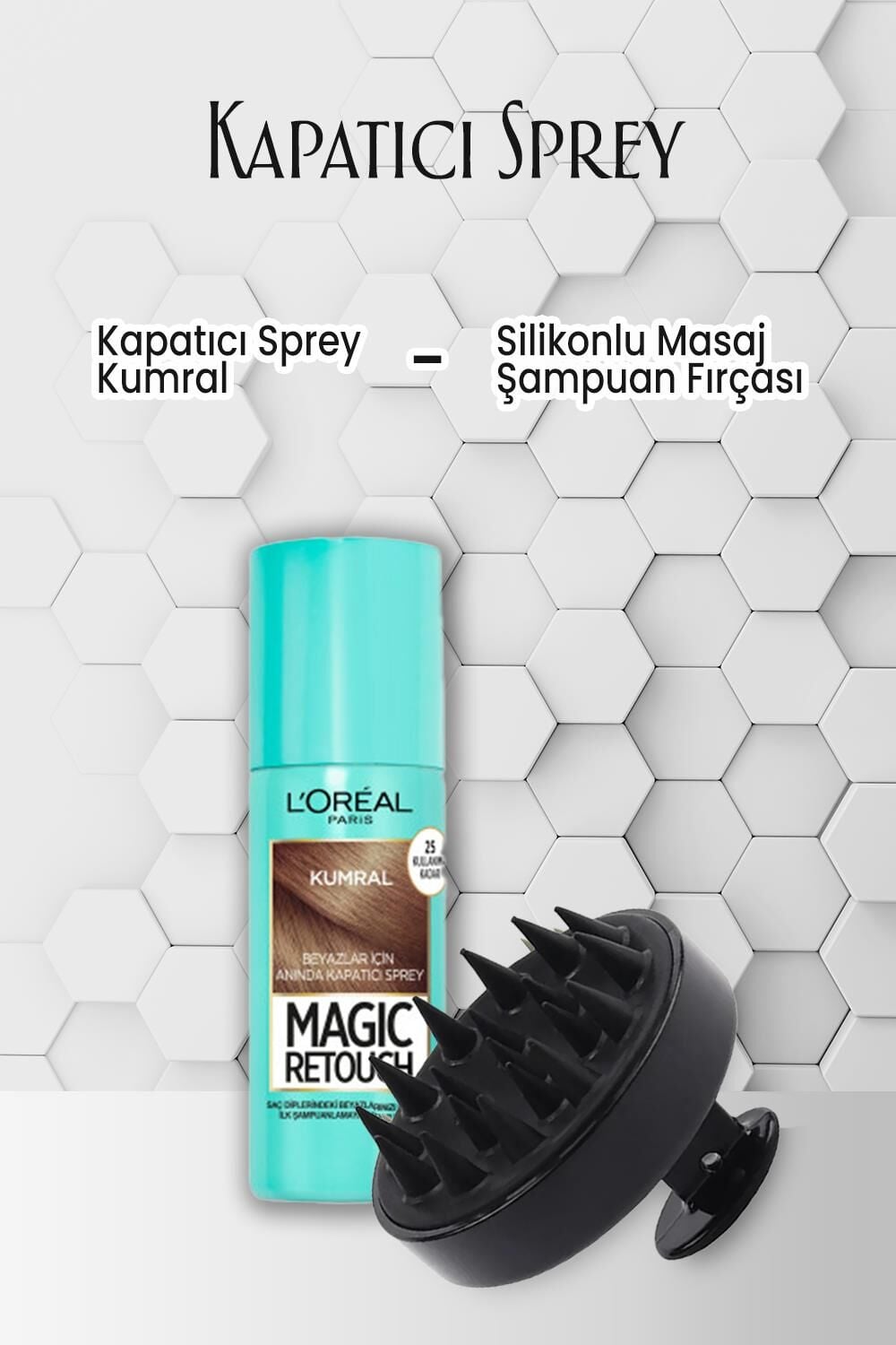 Loreal Paris Kapatıcı Saç Spreyi Kumral 75 ml ve Şampuan Fırçası Siyah