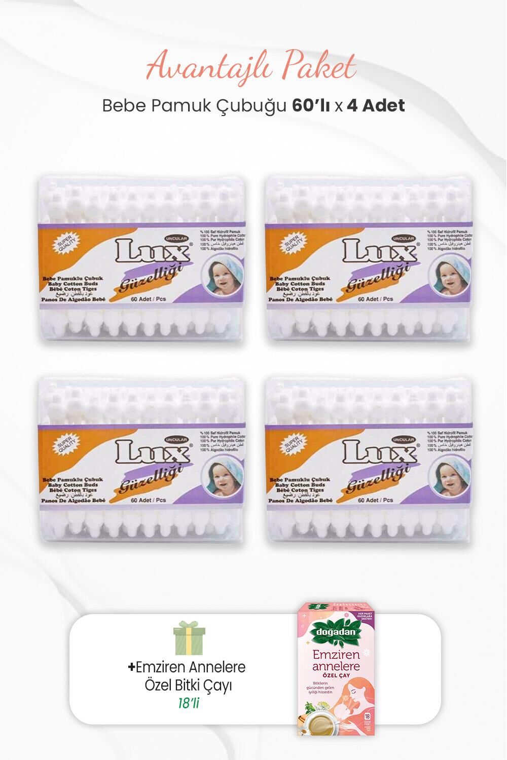 Lux 4'lü Bebe Pamuk Çubuğu ve Emziren Annelere Özel Bitki Çayı