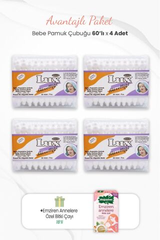 Lux 4'lü Bebe Pamuk Çubuğu ve Emziren Annelere Özel Bitki Çayı