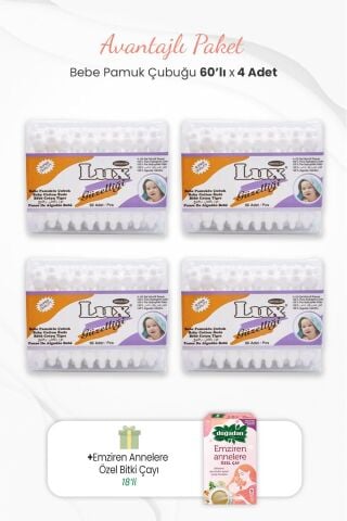 Lux 4'lü Bebe Pamuk Çubuğu ve Emziren Annelere Özel Bitki Çayı