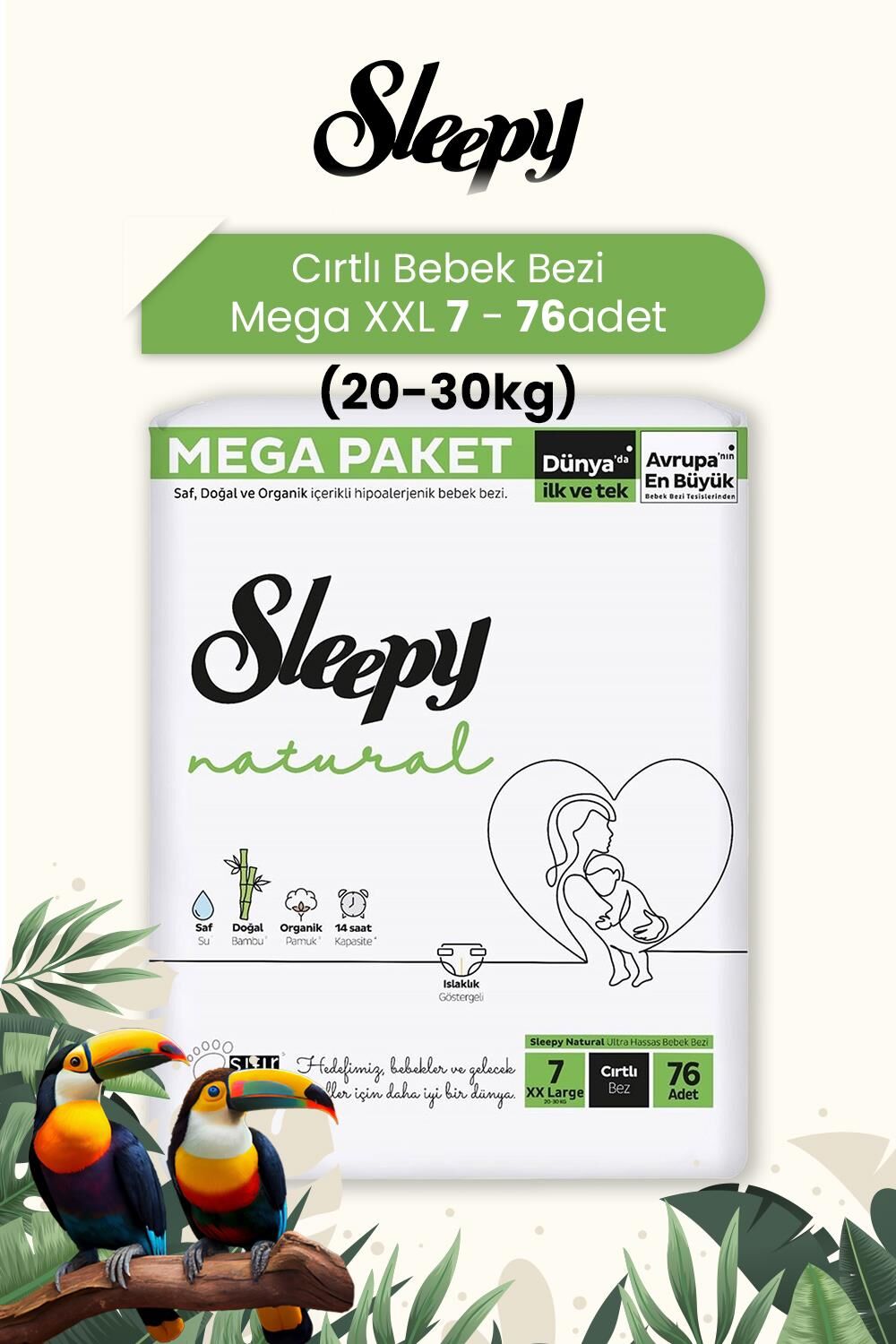 Sleepy Natural Mega XXL 7 (20-30kg) 76 Adet Bebek Bezi