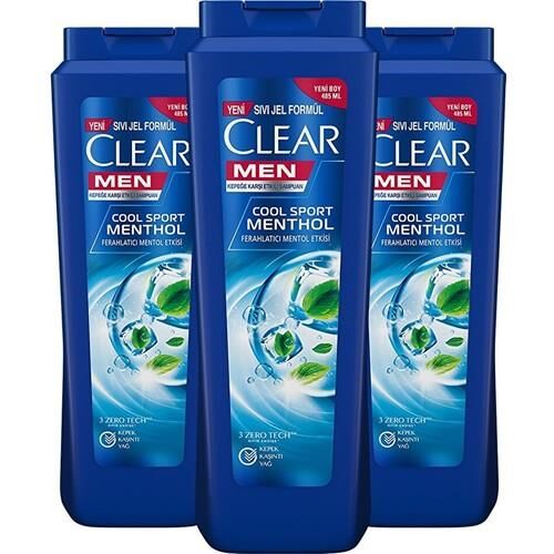 Clear Men Kepeğe Karşı Etkili Şampuan Ferahlatıcı Mentol Etkisi 485 ML x 3