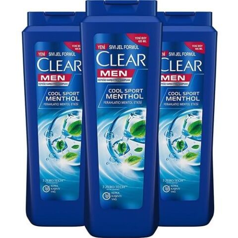 Clear Men Kepeğe Karşı Etkili Şampuan Ferahlatıcı Mentol Etkisi 485 ML x 3