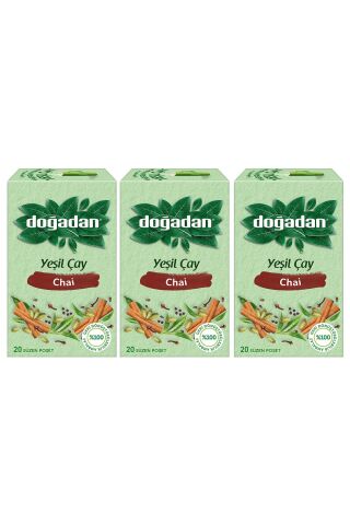 Doğadan Yeşil Çay Chai Poşet Bardak Çay x 3