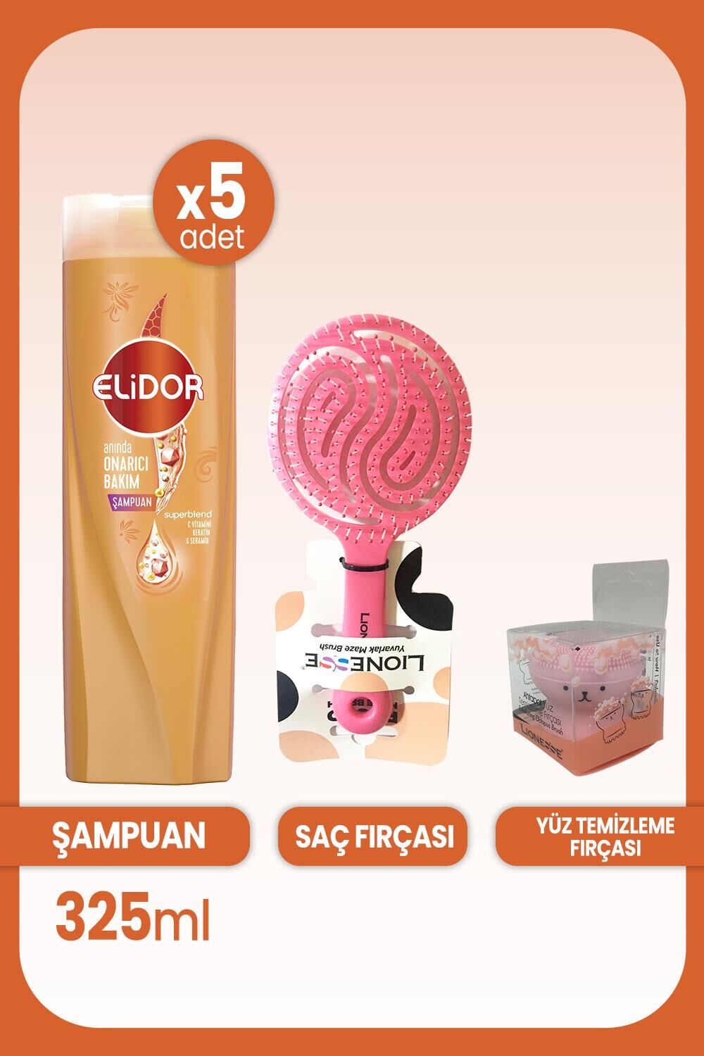 Elidor Superblend Onarıcı Şampuan 325 ml x 5 Adet & Saç ve Yüz Fırçası