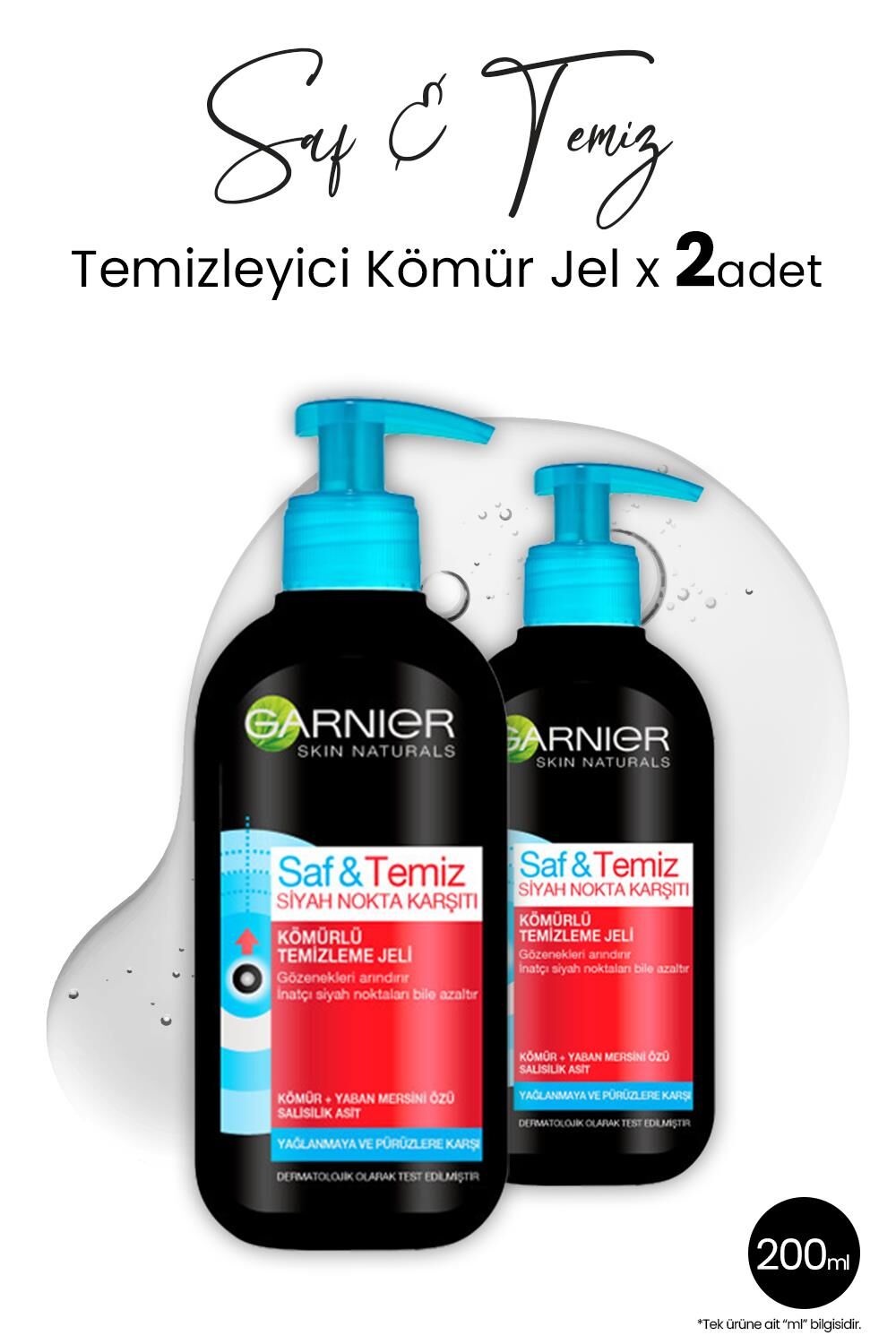 Garnier Siyah Nokta Karşıtı Temizleme Jeli Saf & Temiz Kömür 200 ml x 2 Adet