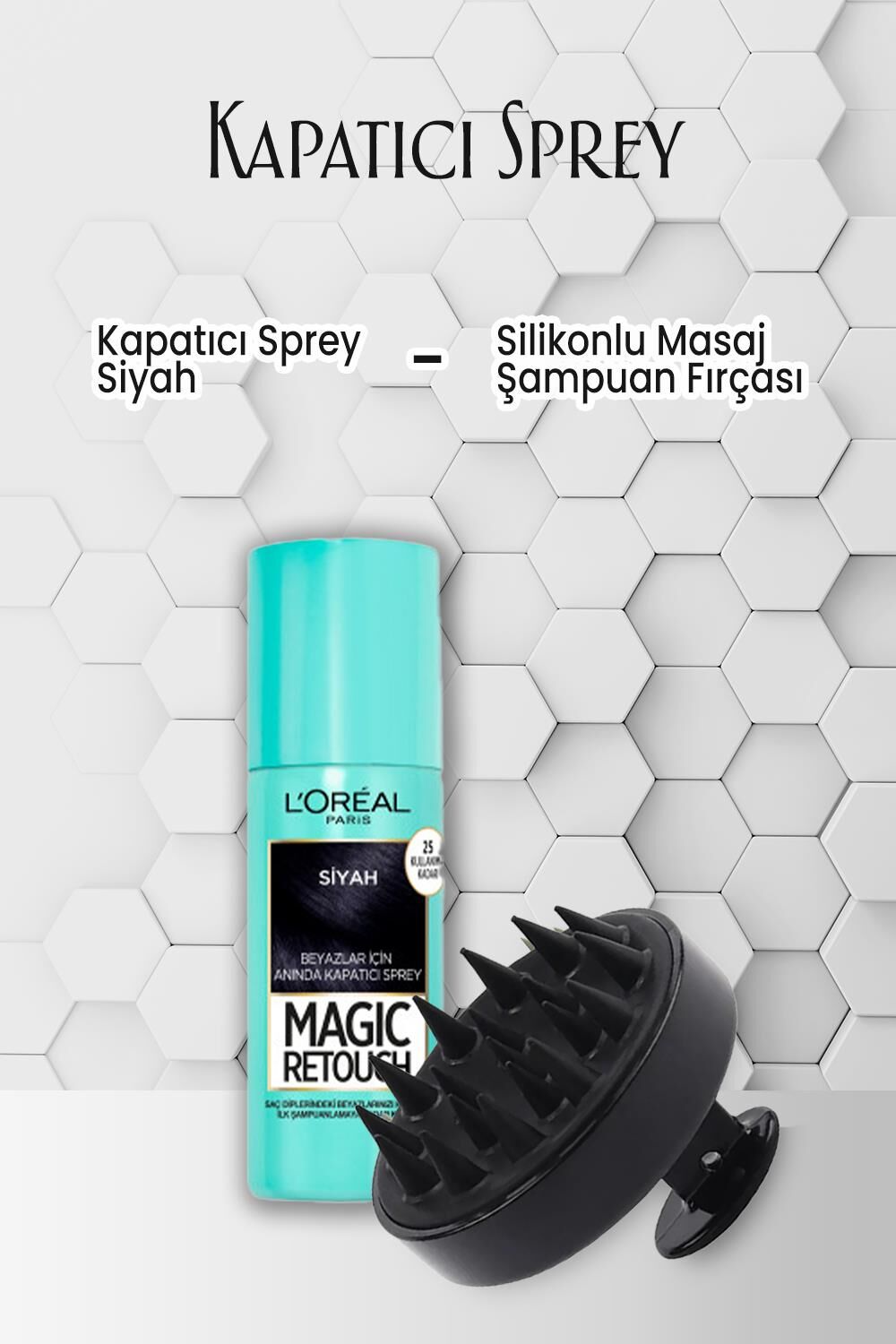 Loreal Paris Kapatıcı Saç Spreyi Siyah 75 ml ve Şampuan Fırçası Siyah