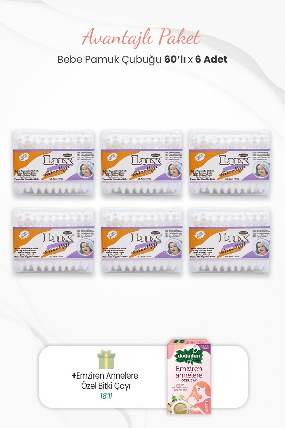 Lux 6'lı Bebe Pamuk Çubuğu ve Emziren Annelere Özel Bitki Çayı