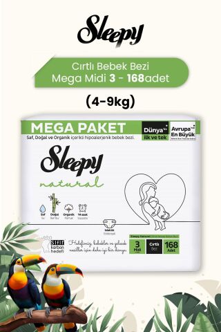 Sleepy Natural Mega Midi 3 (4-9kg) 168 Adet Bebek Bezi