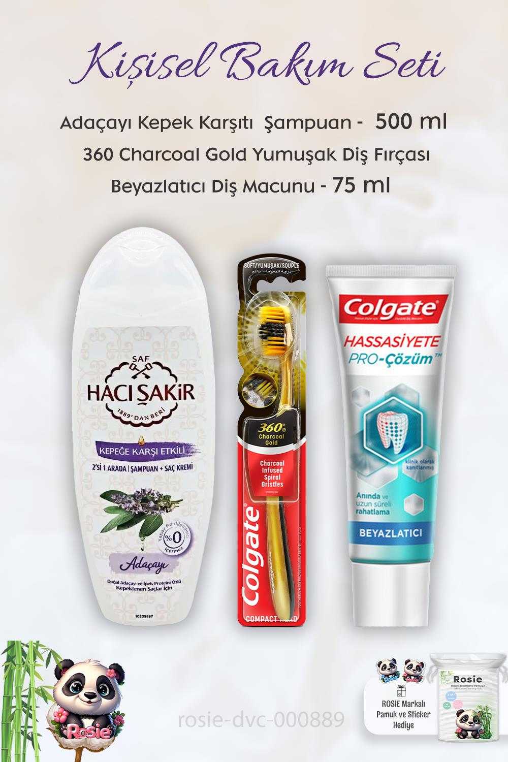 Colgate Hassasiyete Pro Çözüm 75 ml, 360 Charcoal Diş Fırçası, H.Şakir Adaçayı Şampuan 500 ml