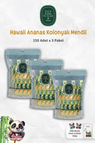 Eyüp Sabri Tuncer 3 Paket Hawaii Ananas Kolonyalı Mendil 150'li ve ROSIE