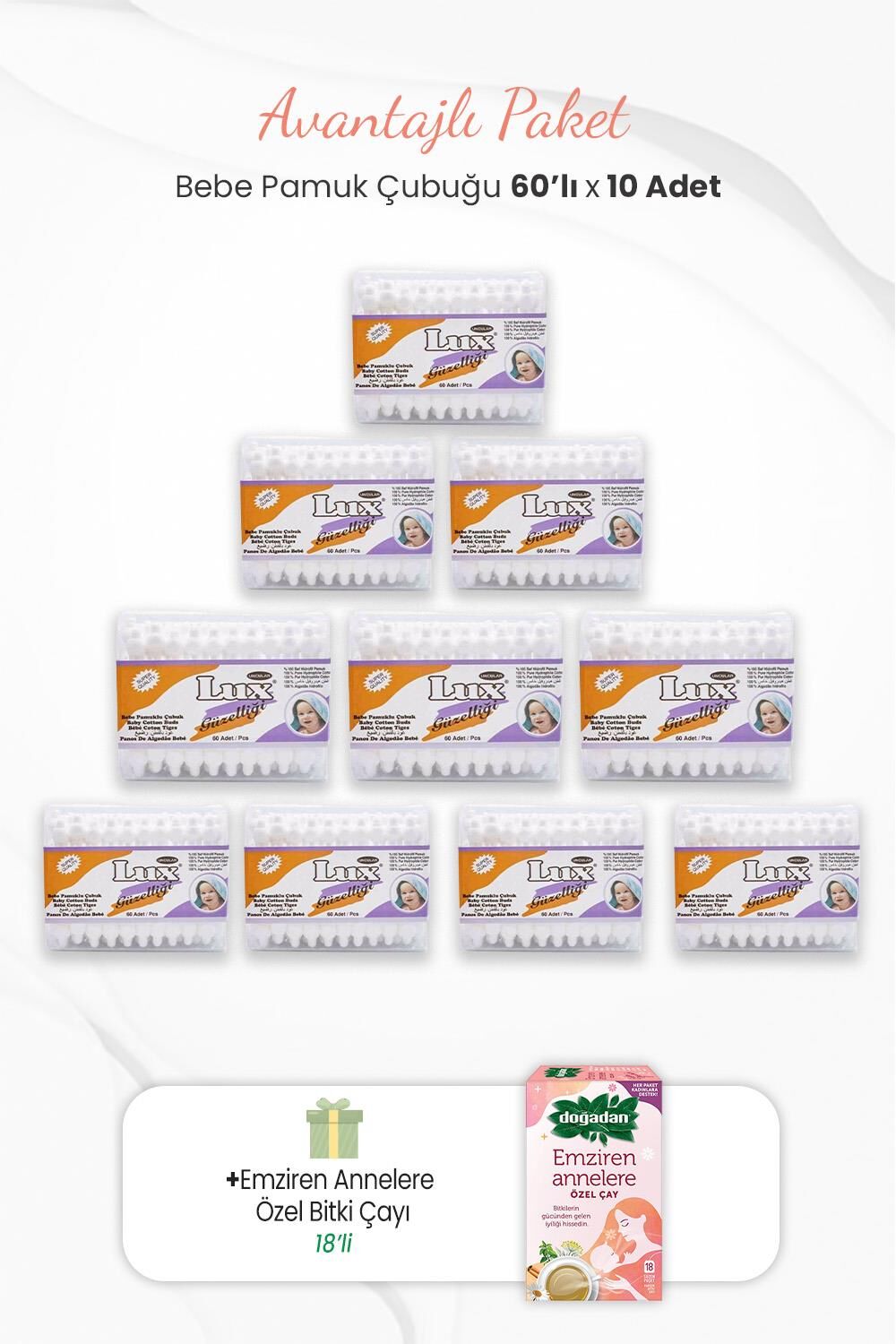 Lux 10'lu Bebe Pamuk Çubuğu ve Emziren Annelere Özel Bitki Çayı