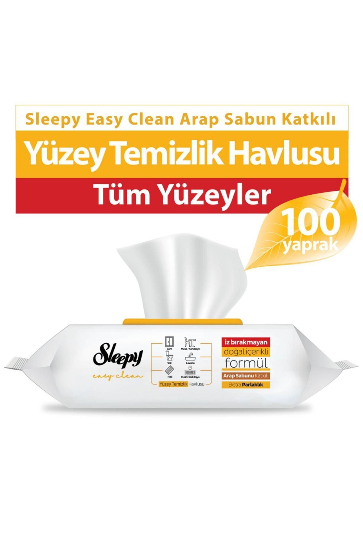 Sleepy ( 1 ADET ) Easy Clean Arap Sabunu Katkılı Yüzey Temizlik Havlusu 100'lü