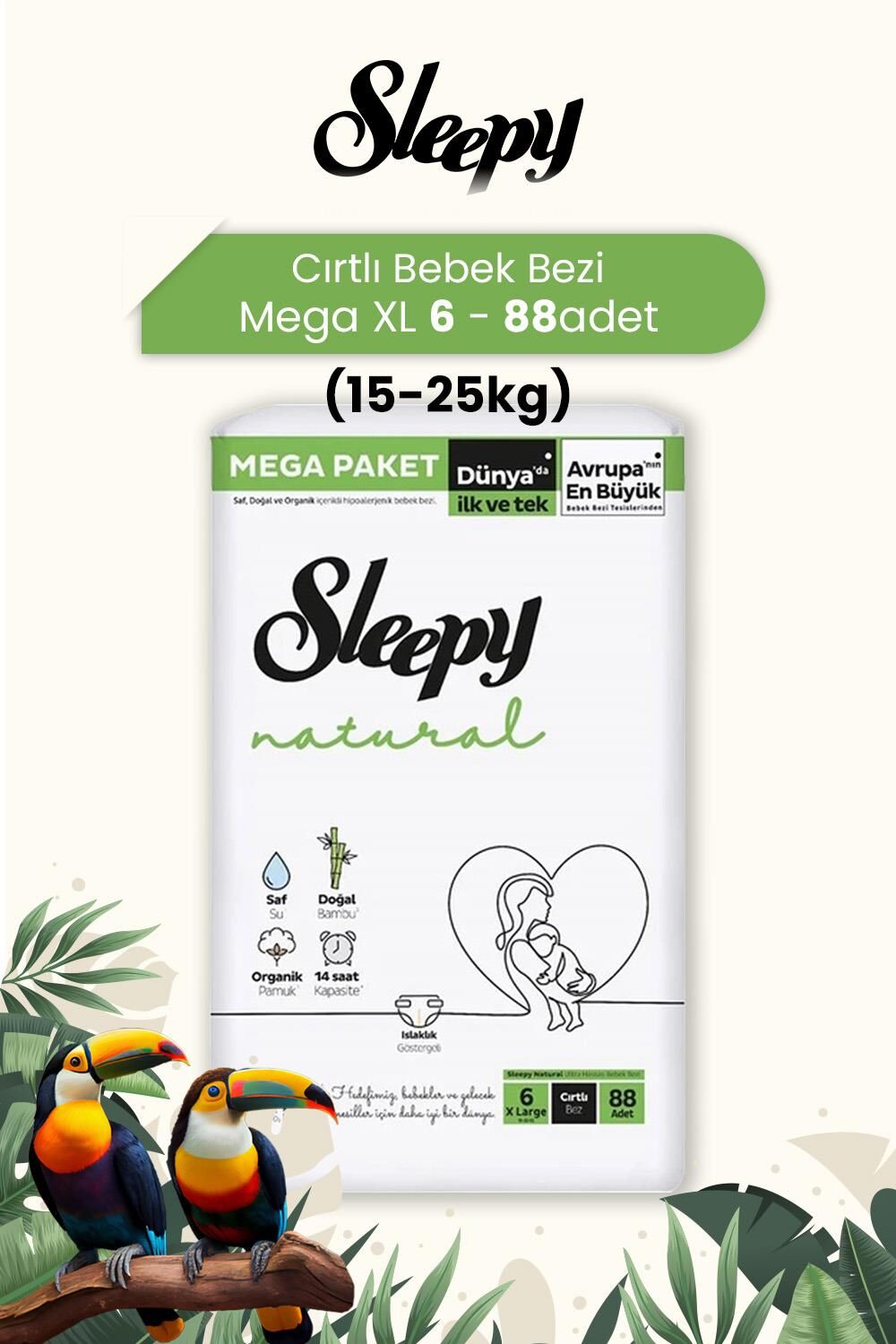 Sleepy Natural Mega XL 6 (15-25kg) 88 Adet Bebek Bezi