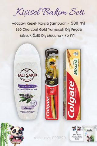 Colgate Misvak Özlü Diş Macunu 75 ml, 360 Charcoal Diş Fırçası, H.Şakir Adaçayı Şampuan 500 ml