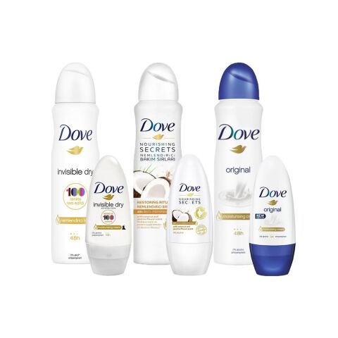 Dove Roll-On ve Sprey Deodorant, Invisible Dry Kadın, Hindistan Cevizi ve Original