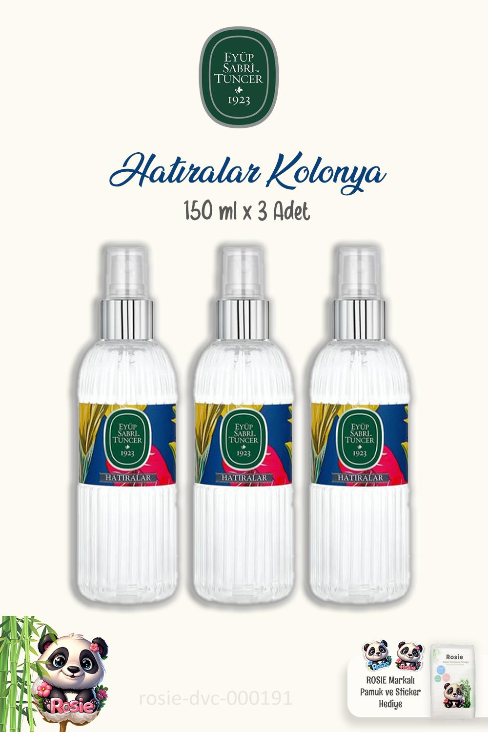 Eyüp Sabri Tuncer Hatıralar Kolonya Sprey 150 ml 3 Adet ve %100 Pamuk ROSIE