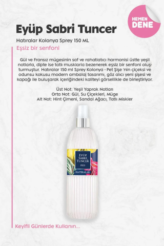 Eyüp Sabri Tuncer Hatıralar Kolonya Sprey 150 ml 3 Adet ve %100 Pamuk ROSIE