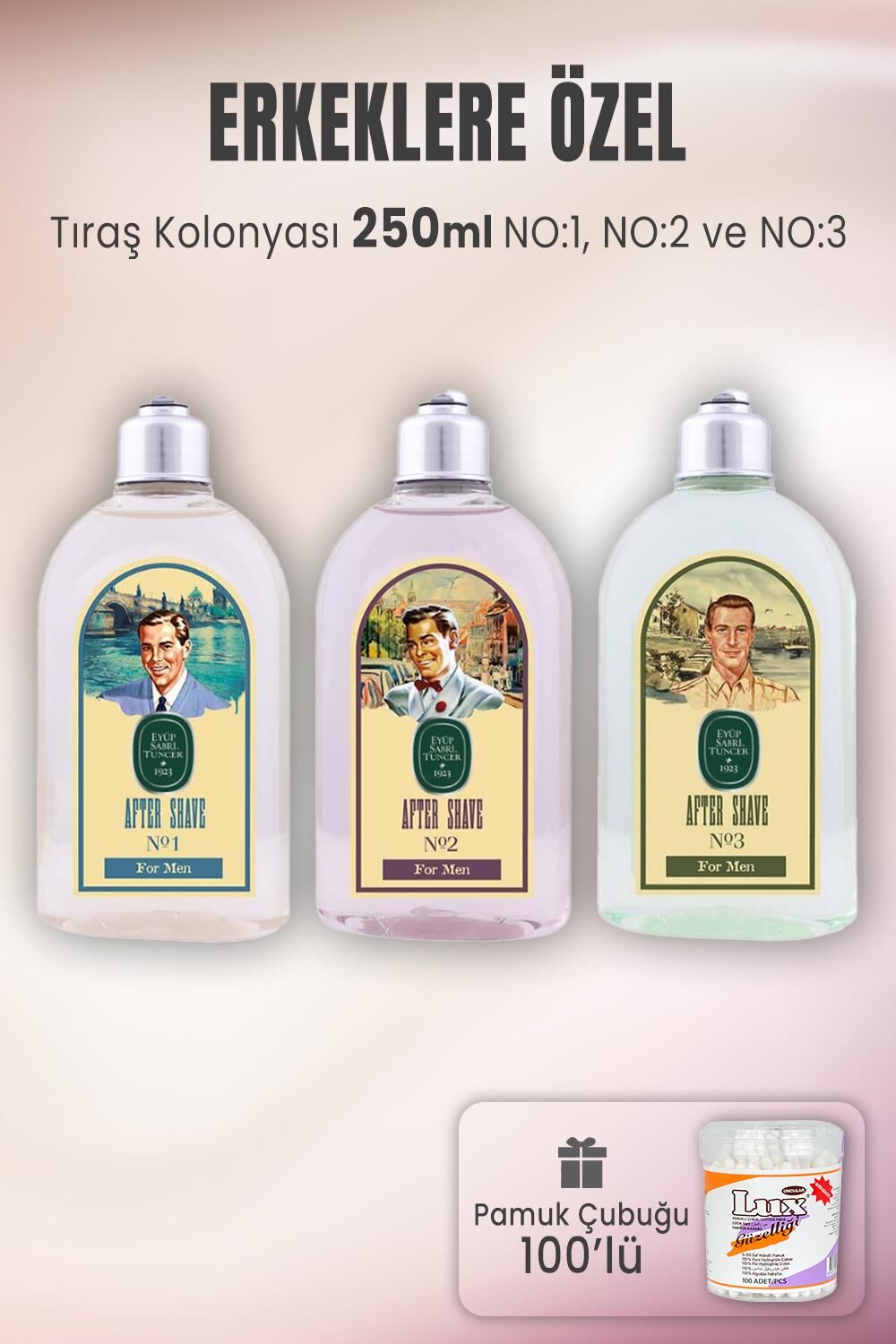 Eyüp Sabri Tuncer Tıraş Kolonyası Seti 1-2-3 ve Pamuk Çubuğu 100' lü