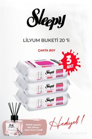 3'lü Sleepy Islak Havlu Lilyum Buketi 20'li ve ROSIE oda kokusu