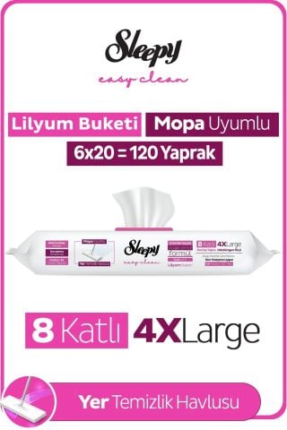 Sleepy Easy Clean Lilyum Buketi Mopa Uyumlu Yer Temizlik Havlusu 6X20 (120 Yaprak)