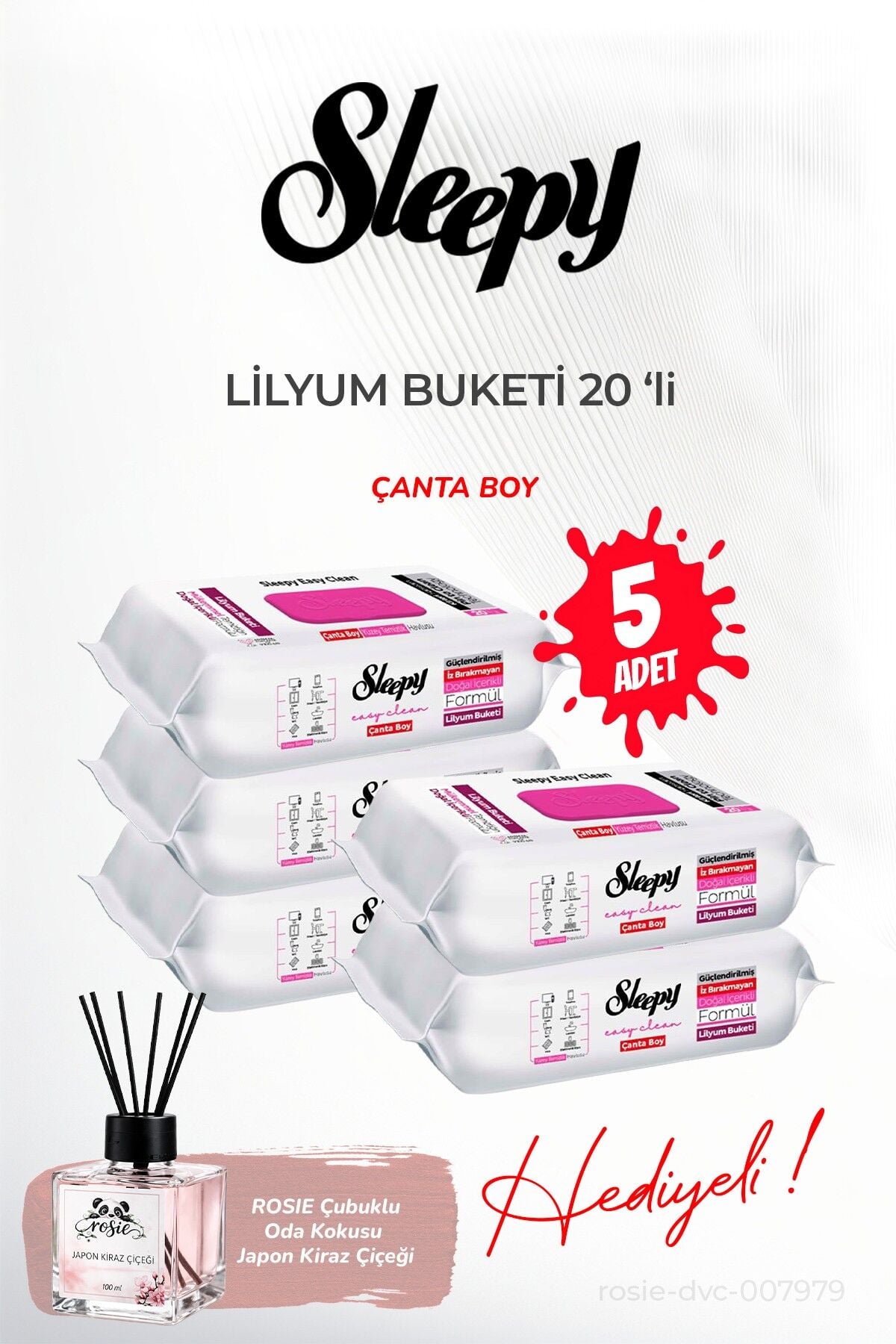 Sleepy Lilyum Buketi Islak Havlu (5 paket x 20 yaprak) ve ROSIE koku