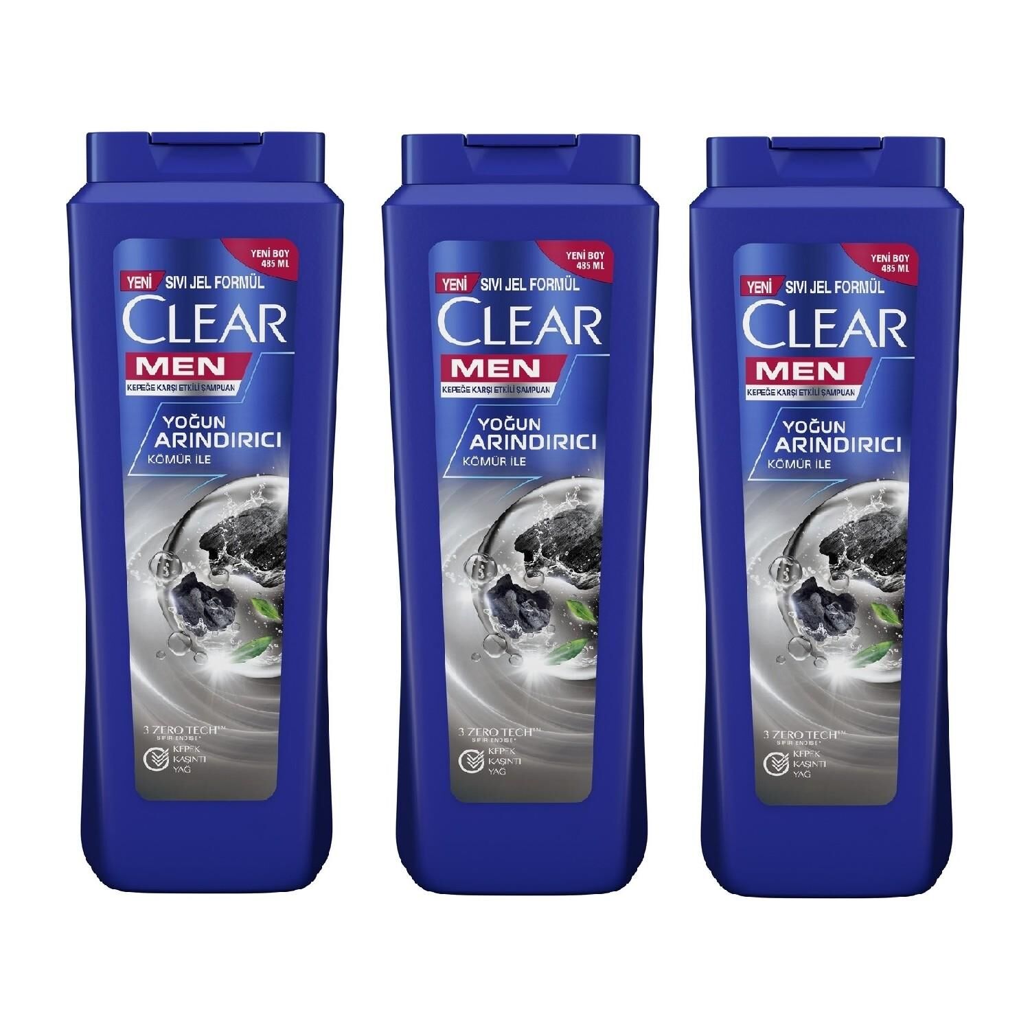 Clear Men Kepeğe Karşı Etkili Şampuan Yoğun Arındırıcı Kömür İle 485 ML x 3