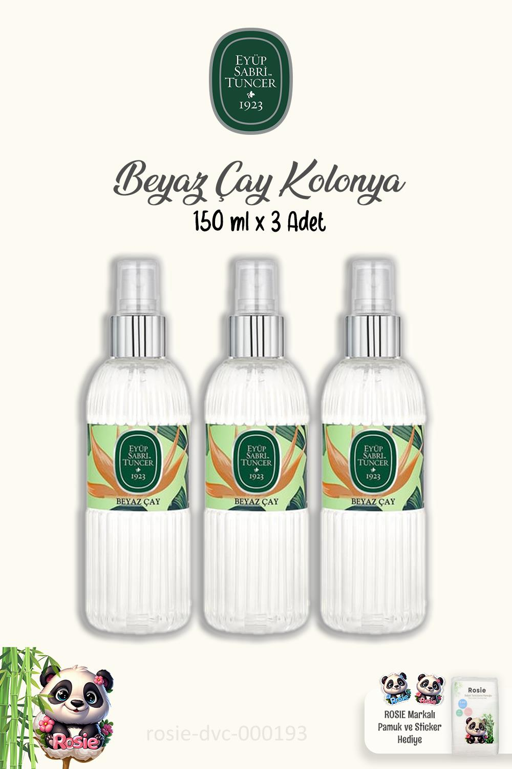 Eyüp Sabri Tuncer Beyaz Çay Kolonyası 150 ml 3 Adet ve Doğal ROSIE Pamuk 60'lı