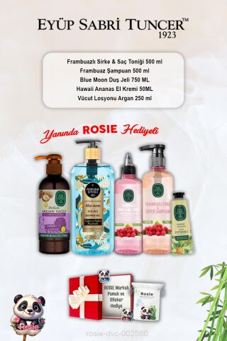 Ananas Krem, Şampuan ve Tonik Frambuazlı, Blue Moon Duş Jeli, Argan Losyon ve Rosie