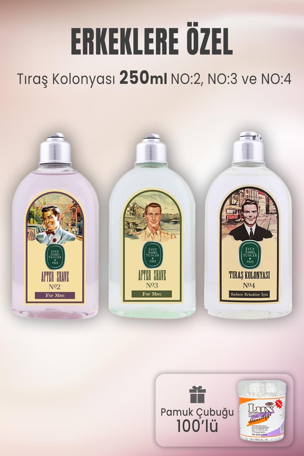 Eyüp Sabri Tuncer Tıraş Kolonyası Seti 2-3-4 ve Pamuk Çubuğu 100' lü