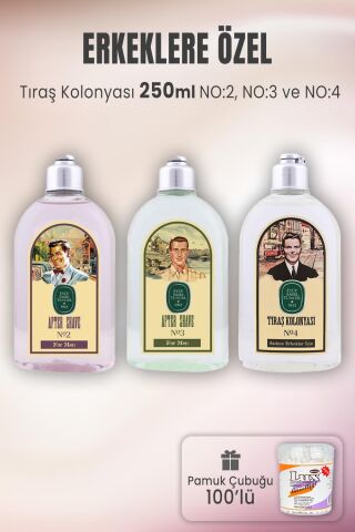 Eyüp Sabri Tuncer Tıraş Kolonyası Seti 2-3-4 ve Pamuk Çubuğu 100' lü