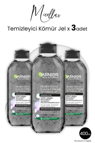 Garnier Micellar Makyaj Temizleyici Jel Kömür 400 ml x 3 Adet