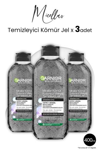 Garnier Micellar Makyaj Temizleyici Jel Kömür 400 ml x 3 Adet