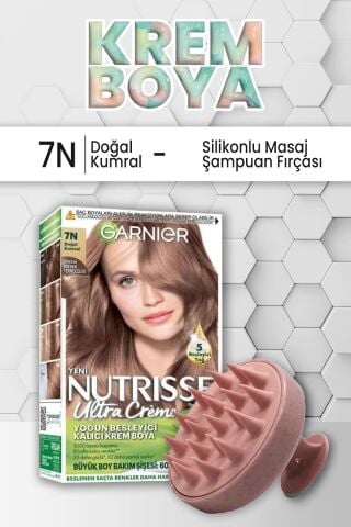 Garnier Nutrisse Besleyici Krem Saç Boyası 7N Doğal Kumral ve Şampuan Fırçası Pembe