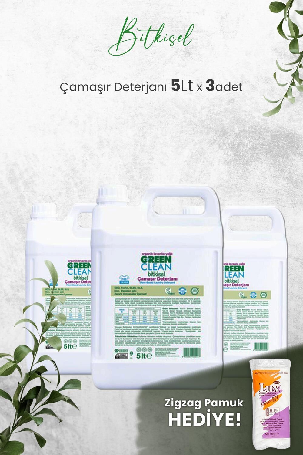 Green Clean Organik Çamaşır Deterjanı 5 Lt x 3 Adet ve Hediyeli