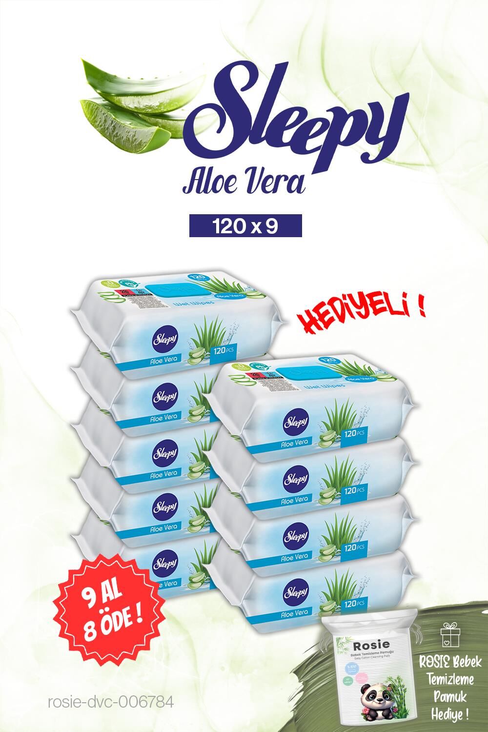 Sleepy 9 AL 8 ÖDE Aloe Vera Islak Havlu 120'li ve ROSIE