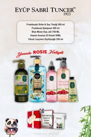 Blue Moon Duş Jeli, Ananas Krem, Şampuan ve Tonik Frambuazlı, Zeytinyağlı Losyon ve Rosie