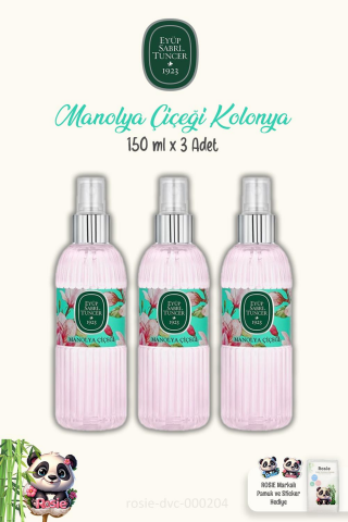 Eyüp Sabri Tuncer 3'lü Manolya Çiçeği Kolonyası Silindir Şişe 150 ml ve ROSIE Pamuk