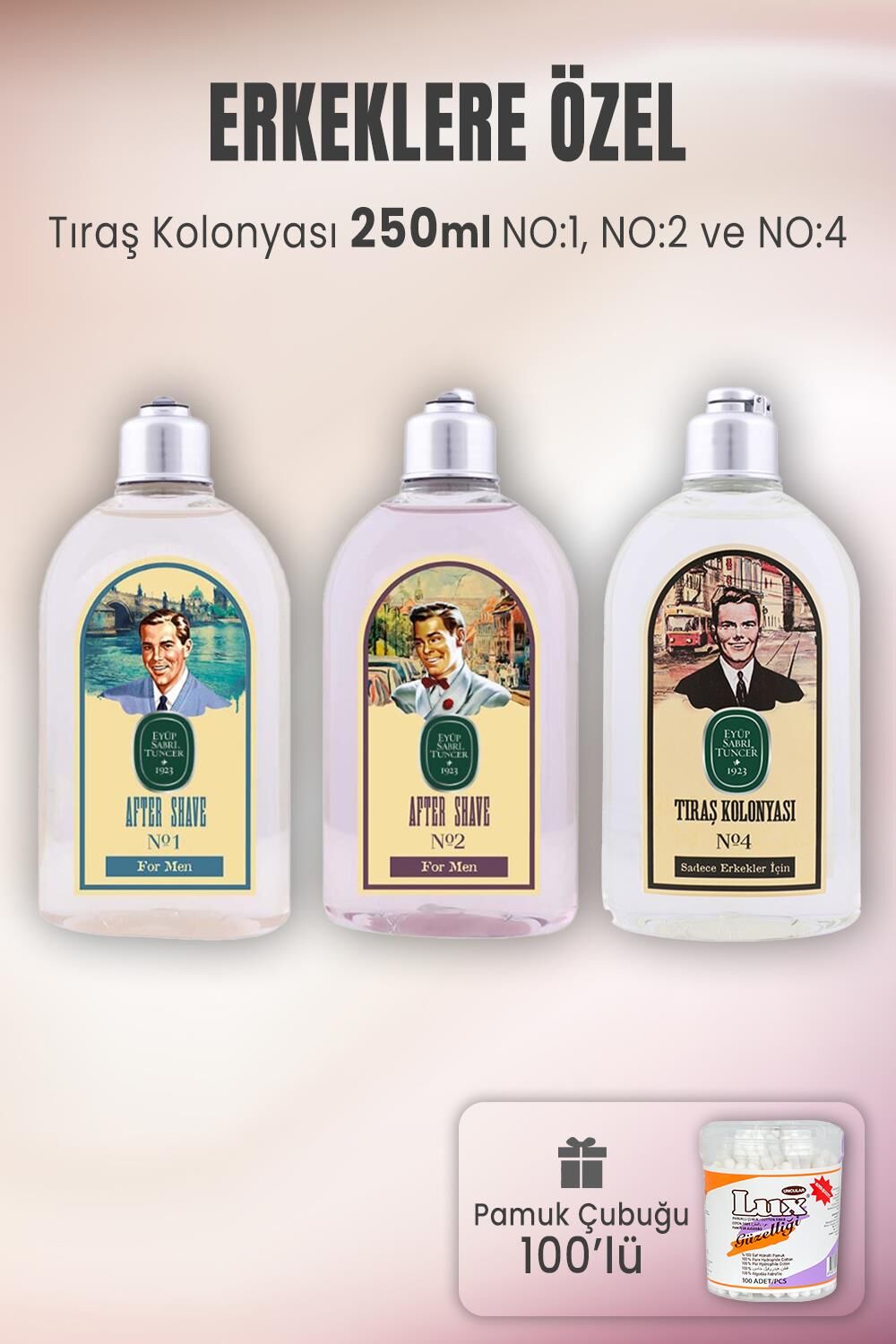 Eyüp Sabri Tuncer Tıraş Kolonyası Seti 1-2-4 ve Pamuk Çubuğu 100' lü