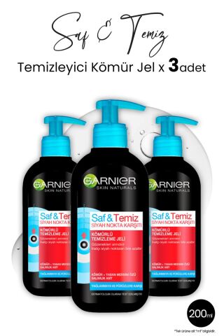 Garnier Siyah Nokta Karşıtı Temizleme Jeli Saf & Temiz Kömür 200 ml x 3 Adet
