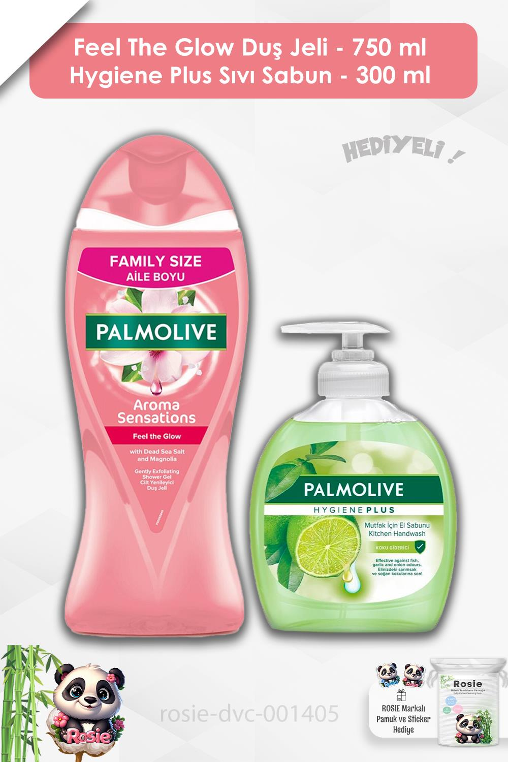 Palmolive Feel the Glow Duş Jeli 750 ml,Hygiene Plus Sıvı Sabun 300 ml ve ROSIE