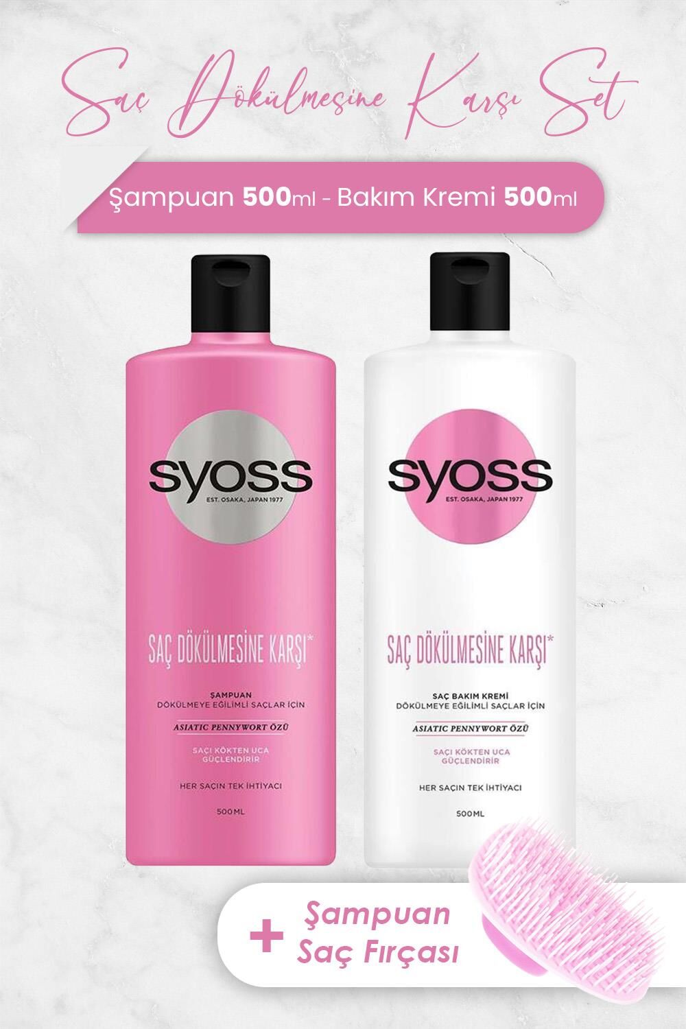 Syoss Saç Dökülmesine Karşı Şampuan, Saç Kremi 500 ml ve Şampuan Saç Fırçası