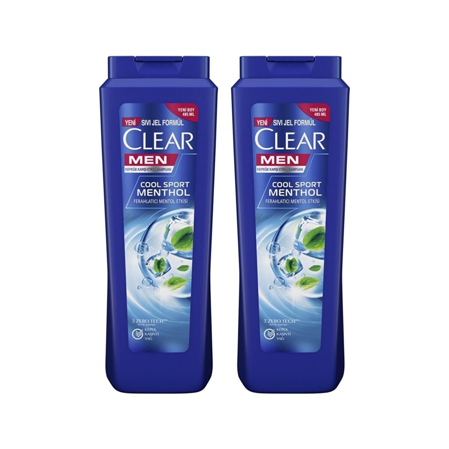 Clear Men Kepeğe Karşı Etkili Şampuan Ferahlatıcı Mentol Etkisi 485 ML x 2