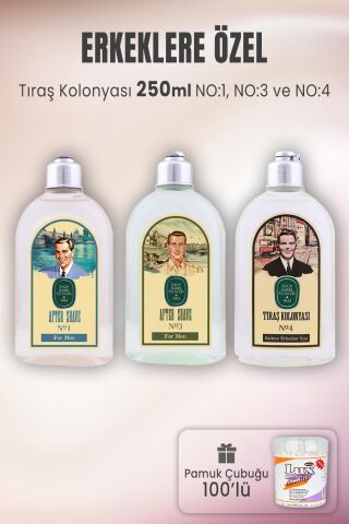 Eyüp Sabri Tuncer Tıraş Kolonyası Seti 1-3-4 ve Pamuk Çubuğu 100' lü