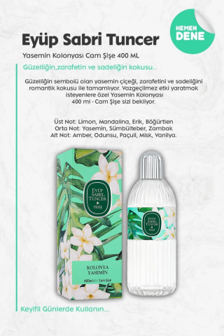 3 Adet Eyüp Sabri Tuncer Yasemin Kolonyası Cam Şişe 400 ml ve 60'lı ROSIE Pamuk