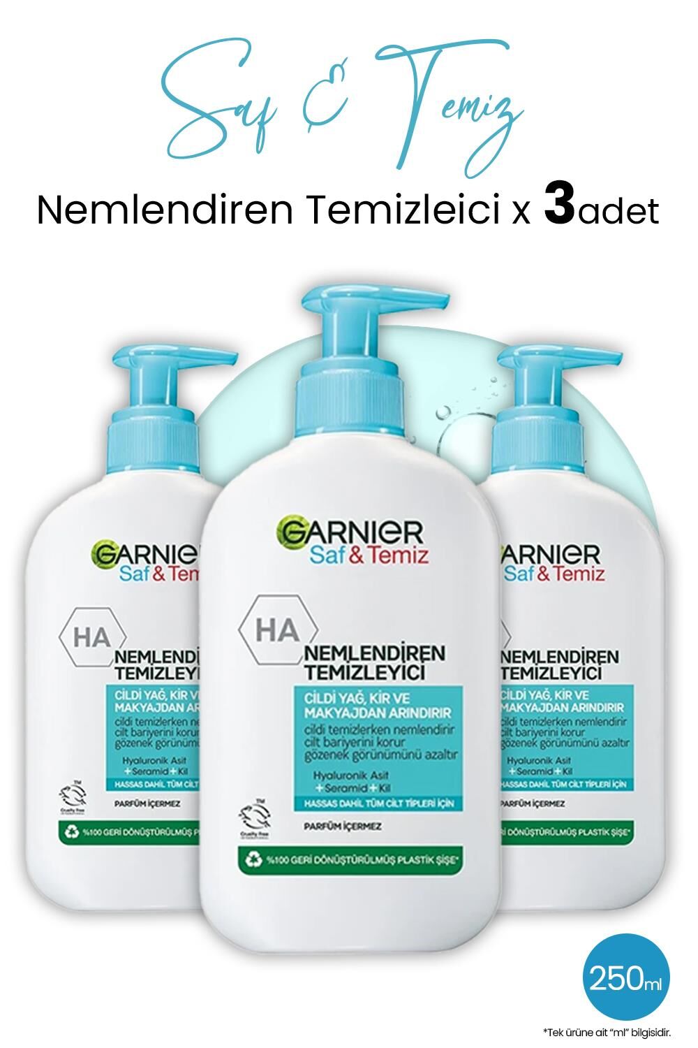Garnier Nemlendiren Temizleyici Saf & Temiz 250 ml x 3 Adet