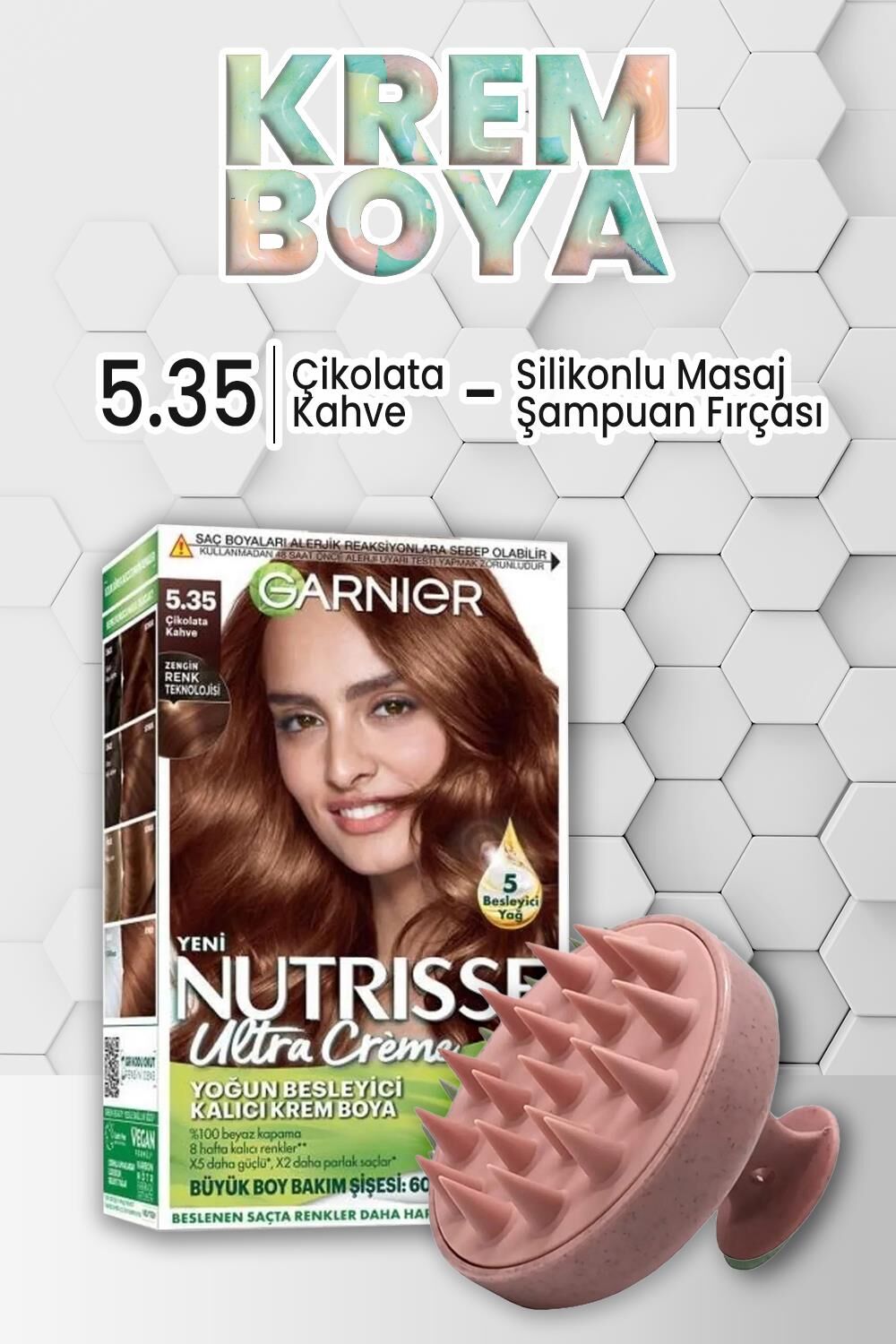 Garnier Nutrisse Besleyici Krem Saç Boyası 5.35 Çikolata Kahve ve Şampuan Fırçası Pembe